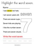 Highlight the word seven Coloring Page