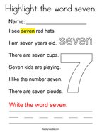 Highlight the word seven Coloring Page