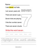 Highlight the word seven. Worksheet