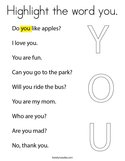 Highlight the word you Coloring Page