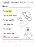 Highlight the words that end in -at. Coloring Page
