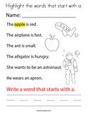 Highlight the words that start with a Coloring Page