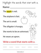 Highlight the words that start with a Coloring Page