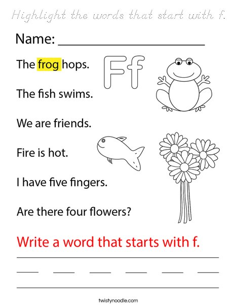 Highlight the words that start with f. Coloring Page