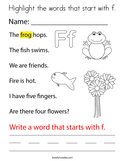 Highlight the words that start with f Coloring Page