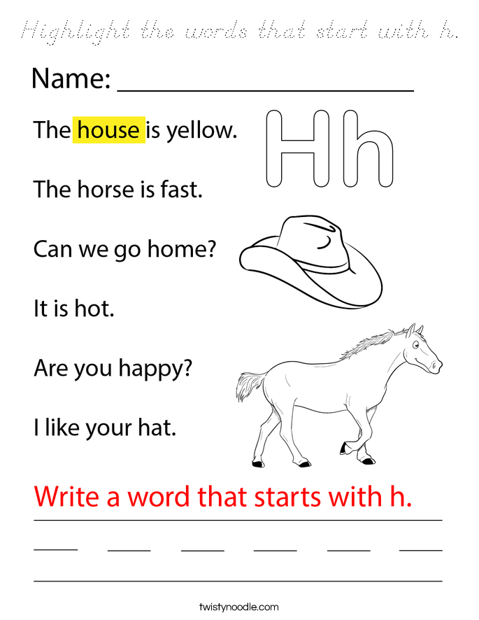 Highlight the words that start with h. Coloring Page