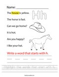 Highlight the words that start with h. Worksheet