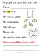 Highlight the words that start with l Coloring Page