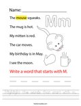 Highlight the words that start with m. Worksheet