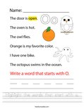 Highlight the words that start with o. Worksheet