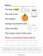 Highlight the words that start with o Handwriting Sheet