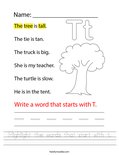 Highlight the words that start with t. Worksheet