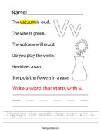 Highlight the words that start with v Handwriting Sheet