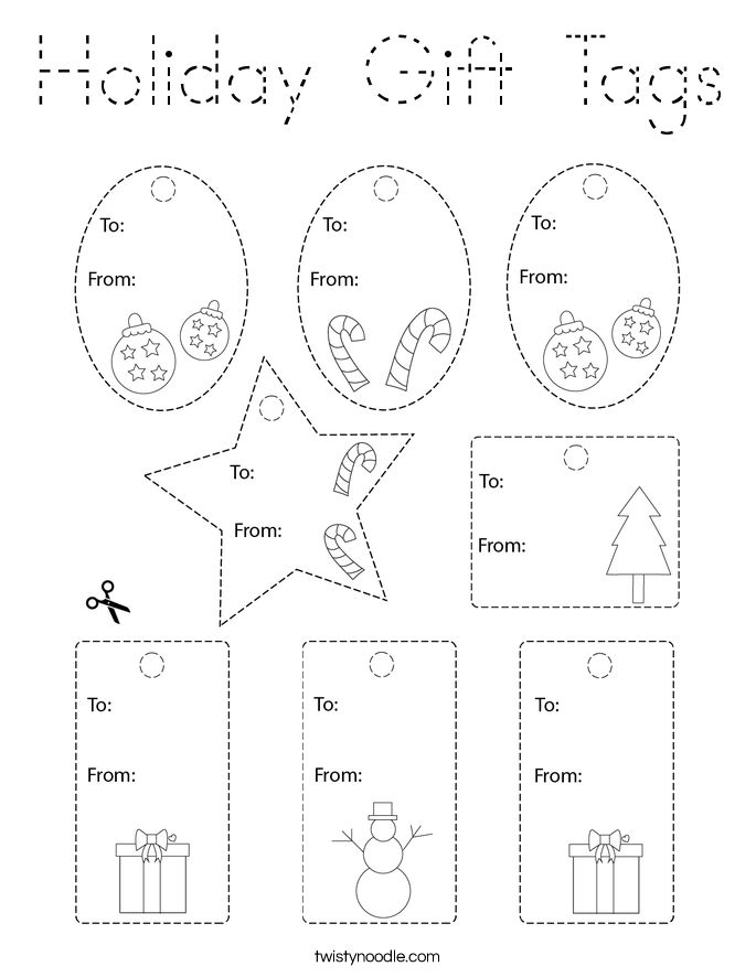 Holiday Gift Tags Coloring Page