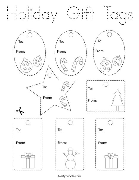 Holiday Gift Tags Coloring Page