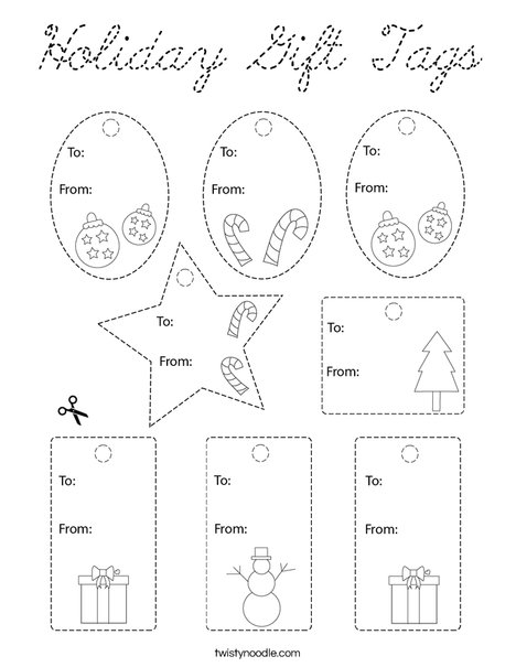 Holiday Gift Tags Coloring Page