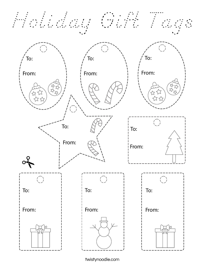 Holiday Gift Tags Coloring Page