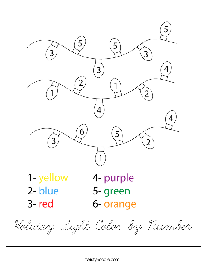 Holiday Light Color by Number Worksheet