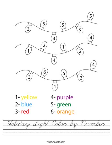 Holiday Light Color by Number Worksheet