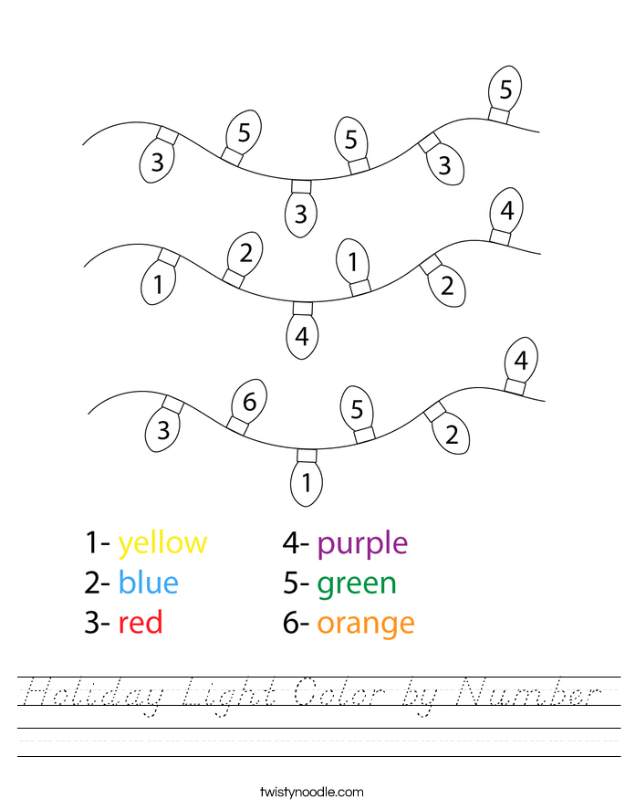 Holiday Light Color by Number Worksheet