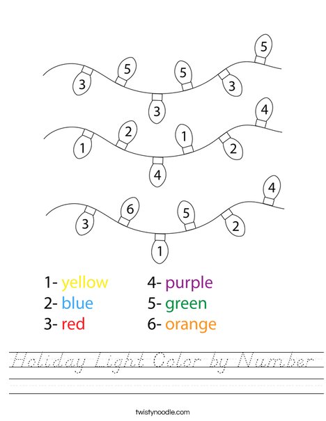 Holiday Light Color by Number Worksheet