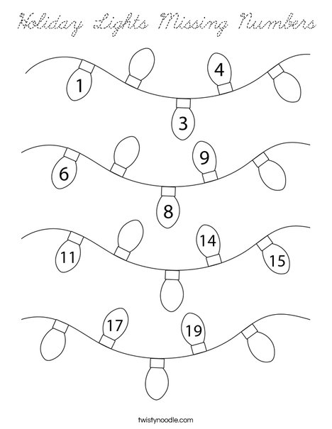 Holiday Lights Missing Numbers Coloring Page