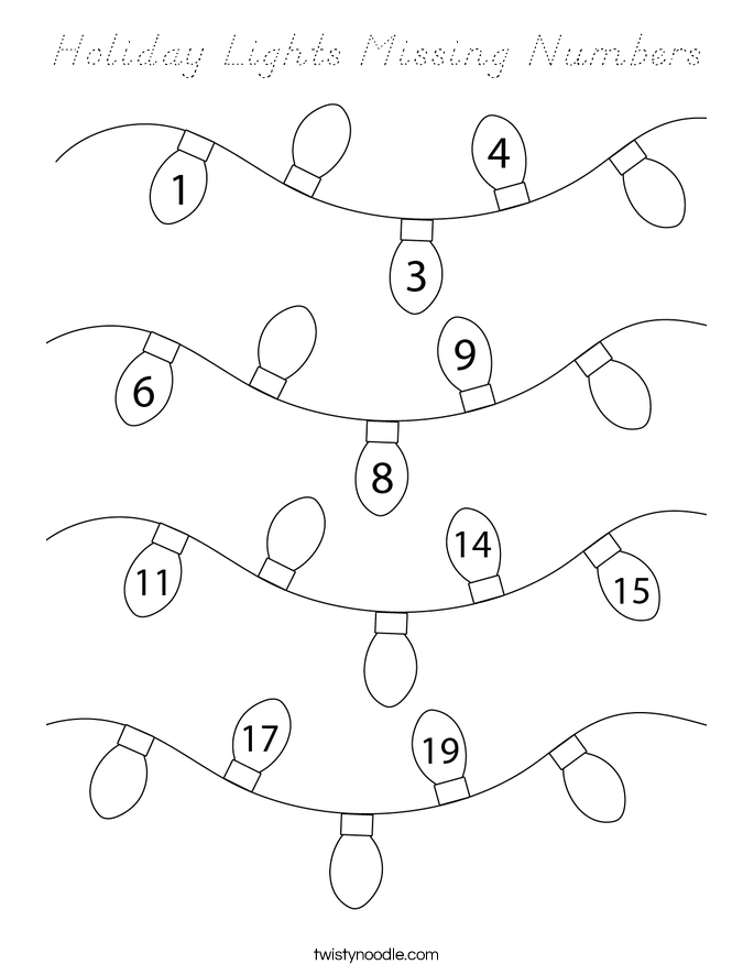 Holiday Lights Missing Numbers Coloring Page