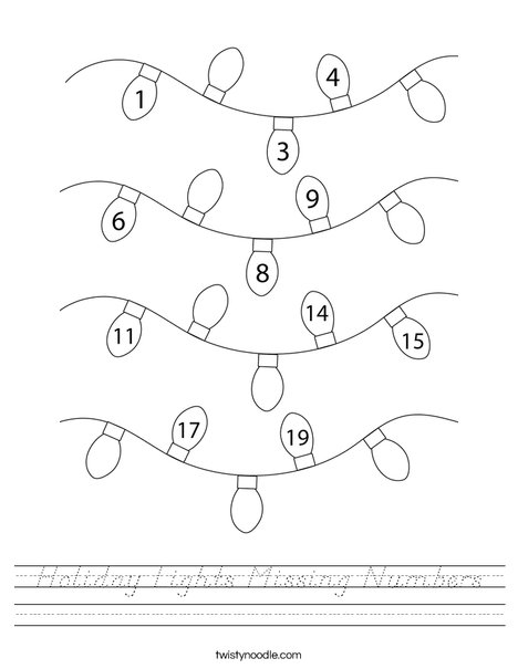 Holiday Lights Missing Numbers Worksheet