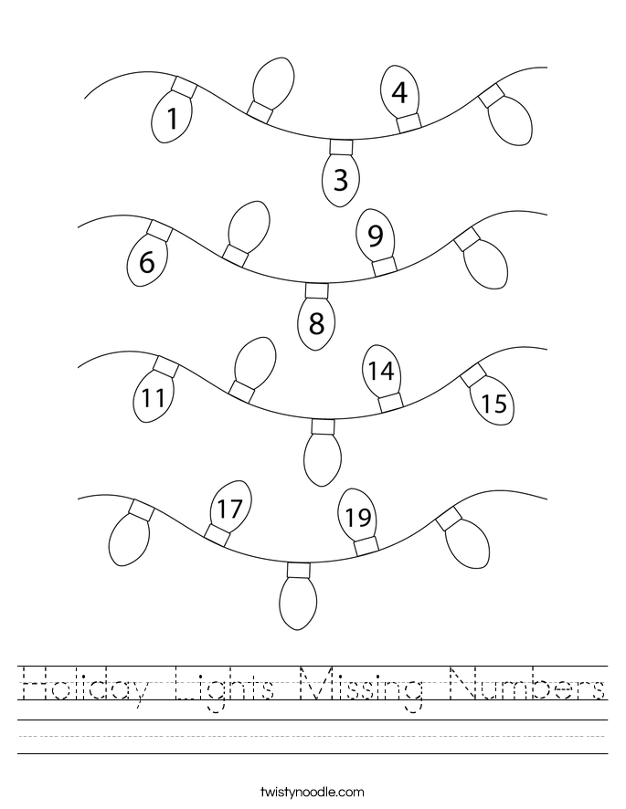 Holiday Lights Missing Numbers Worksheet