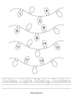 Holiday Lights Missing Numbers Handwriting Sheet