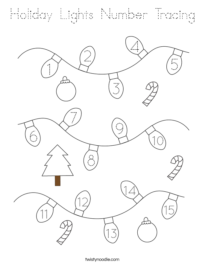 Holiday Lights Number Tracing Coloring Page