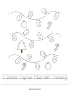 Holiday Lights Number Tracing Handwriting Sheet