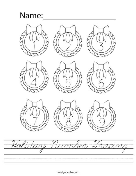 Holiday Number Tracing Worksheet