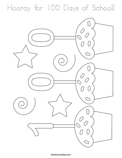 Hooray for 100 Days of School! Coloring Page