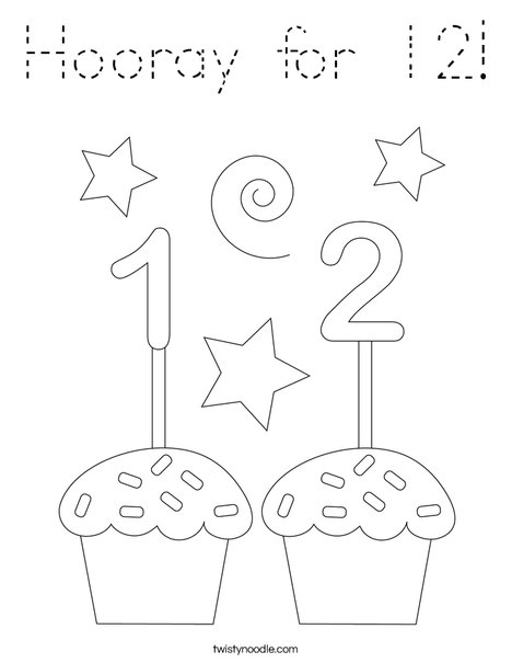 Hooray for 12! Coloring Page