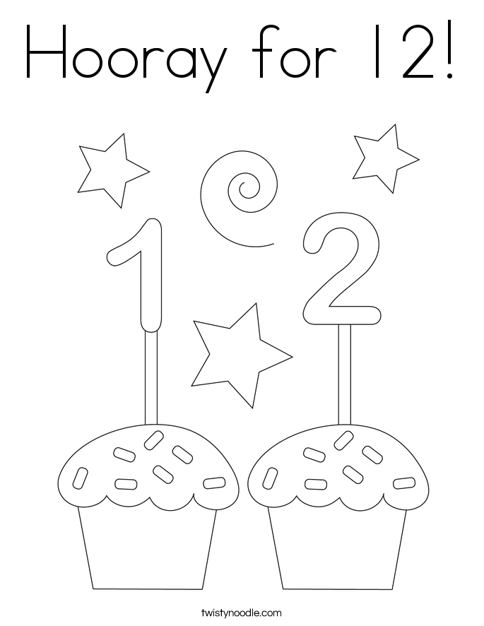 Hooray for 12! Coloring Page
