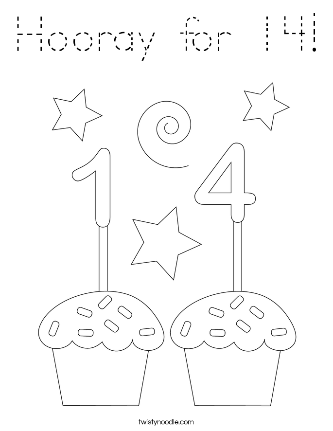 Hooray for 14! Coloring Page