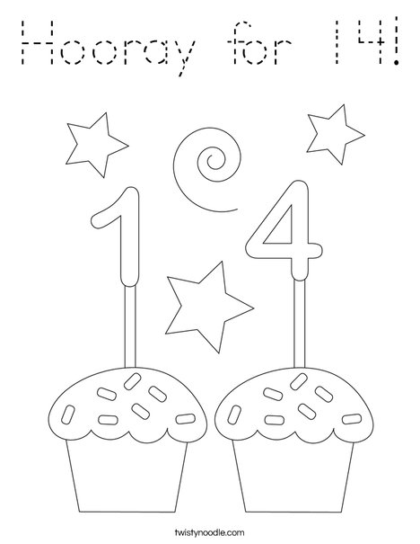 Hooray for 14! Coloring Page