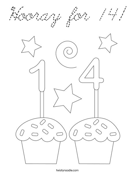 Hooray for 14! Coloring Page