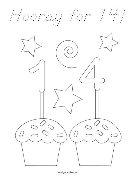 Hooray for 14! Coloring Page