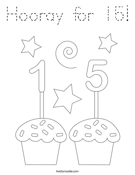 Hooray for 15! Coloring Page