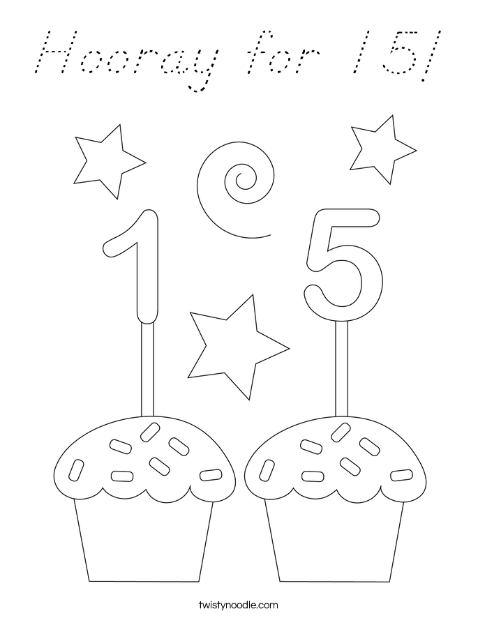 Hooray for 15! Coloring Page