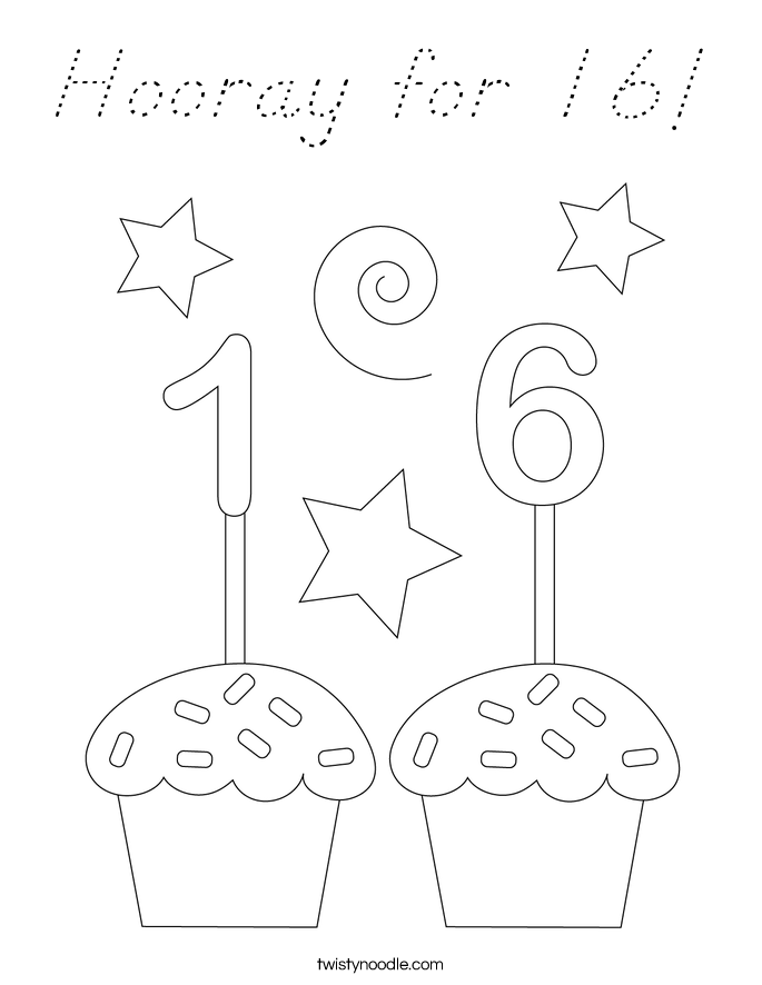 Hooray for 16! Coloring Page