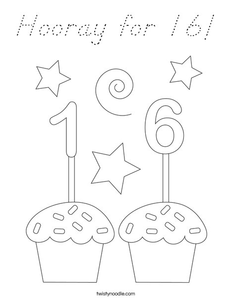 Hooray for 16! Coloring Page