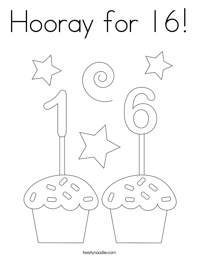 Hooray for 16! Coloring Page