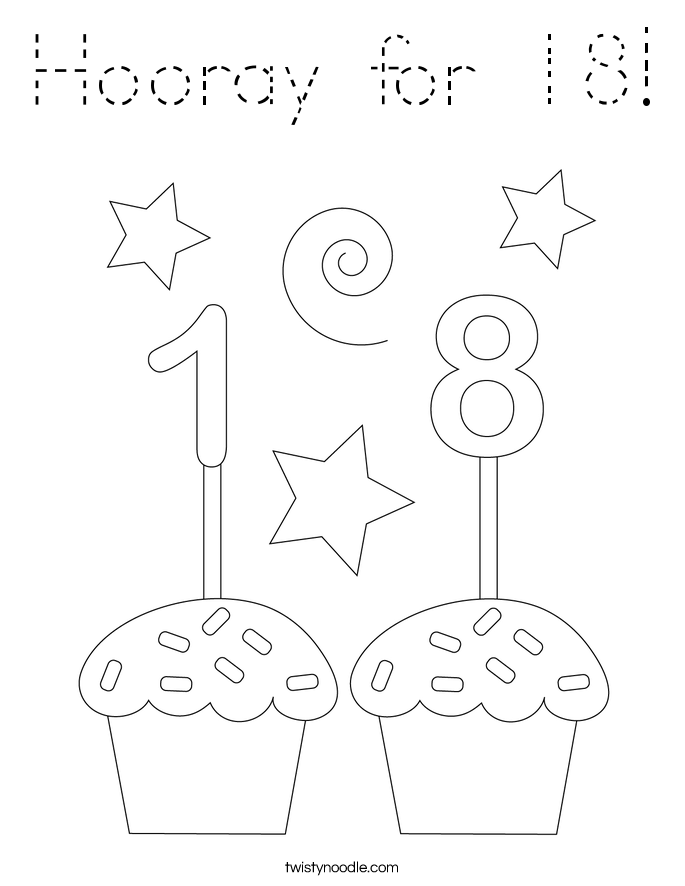 Hooray for 18! Coloring Page