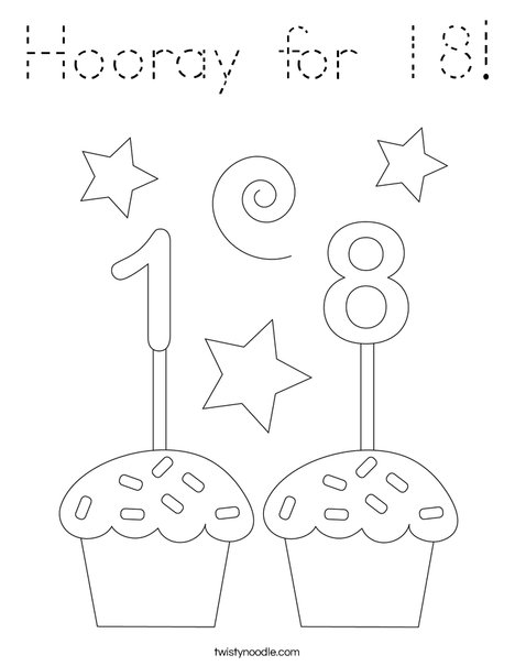Hooray for 18! Coloring Page
