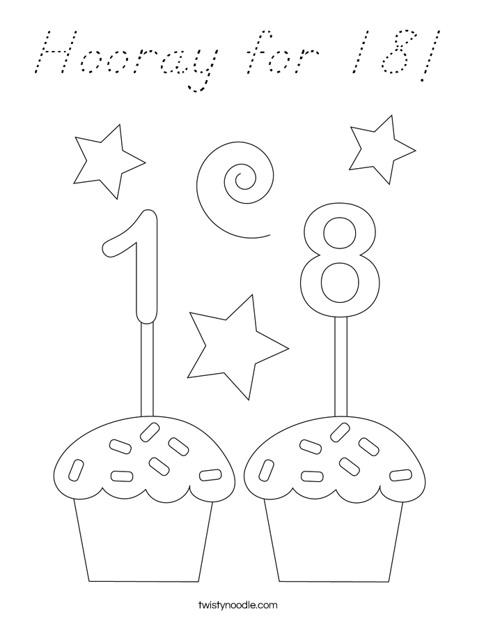 Hooray for 18! Coloring Page