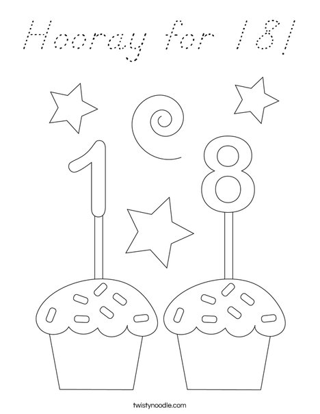Hooray for 18! Coloring Page