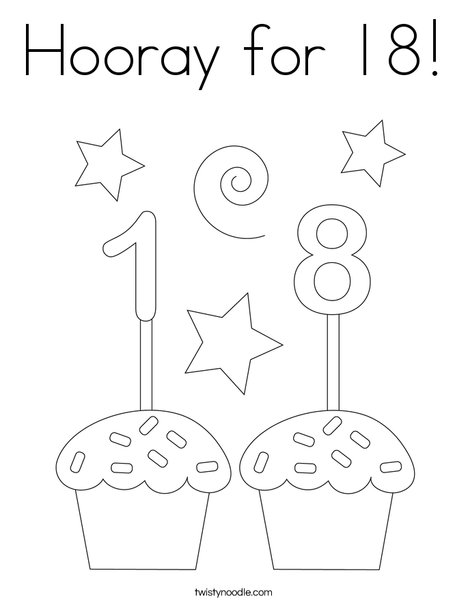 Hooray for 18! Coloring Page